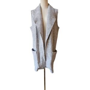 Tahari Classic Wool Blend Long Duster Winter Vest Open Draped Gray Medium‎